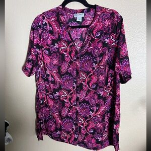 Catherines Black and Pink Floral Button Down Paisley Shirt size 0x 14-16 W